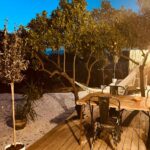 The terrace at Finca W after dark